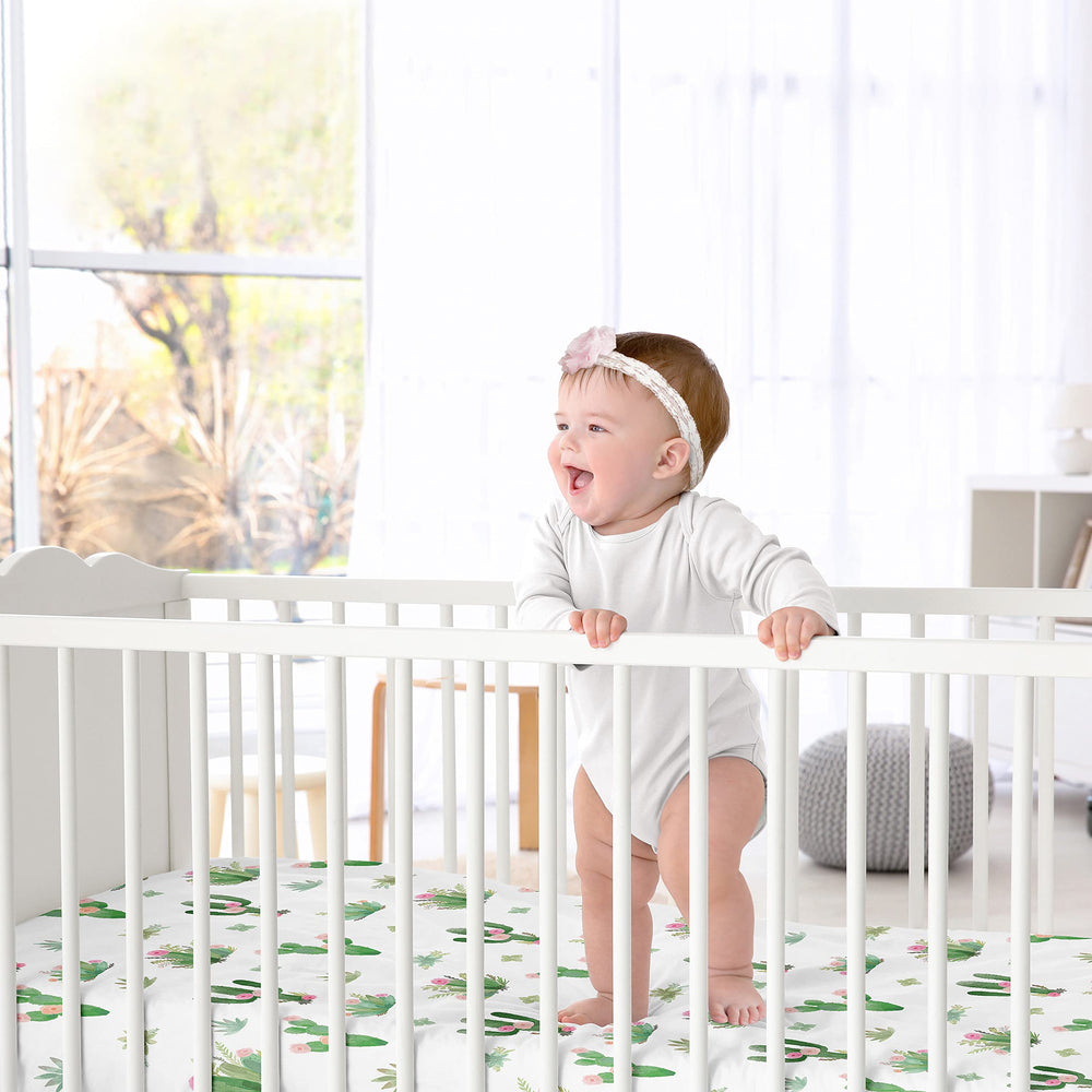 Sweet Jojo Designs elastic bottom crib sheet ensures a secure snug fit