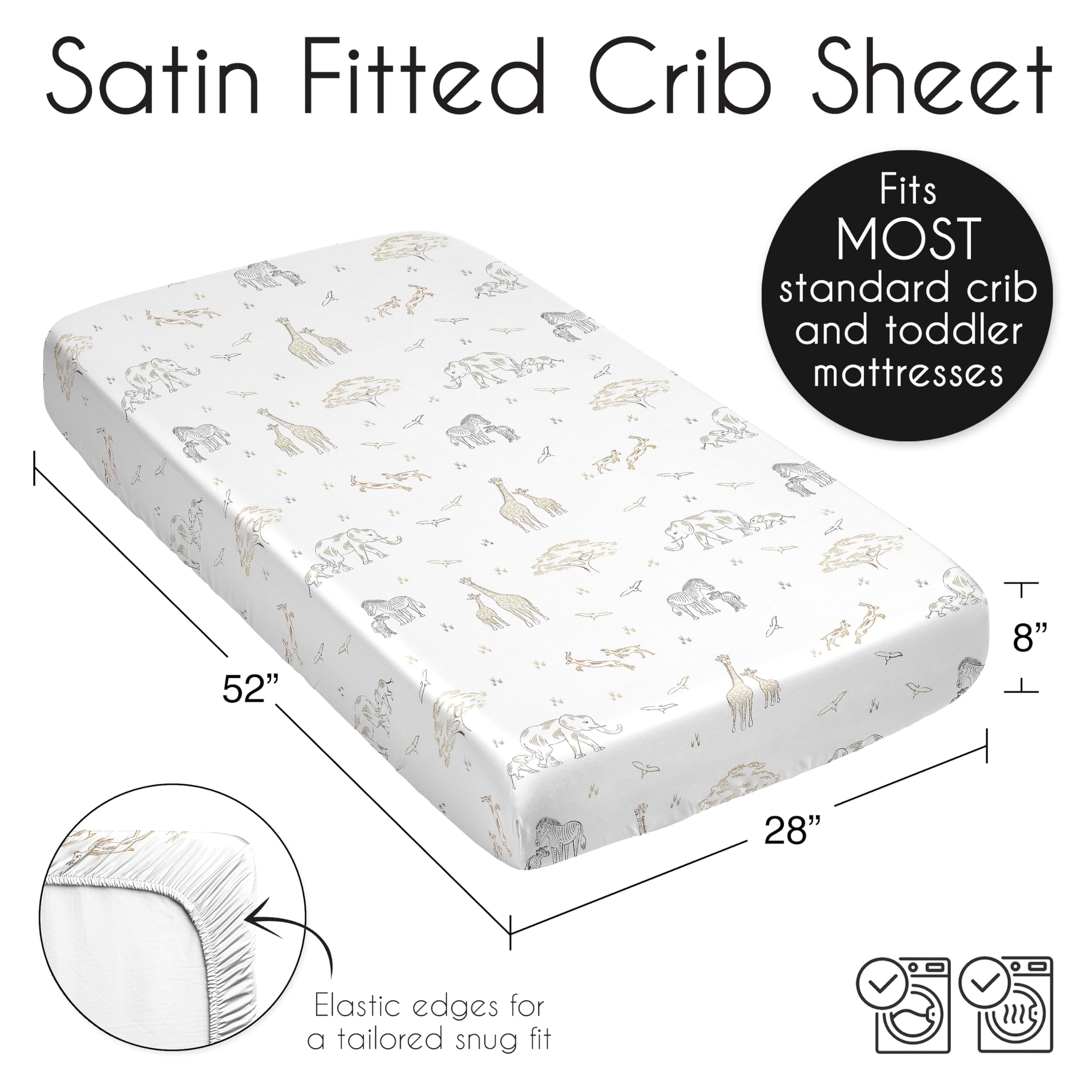 Sweet Jojo Designs fitted sheet with elastic bottom ensures secure fit on standard cribs