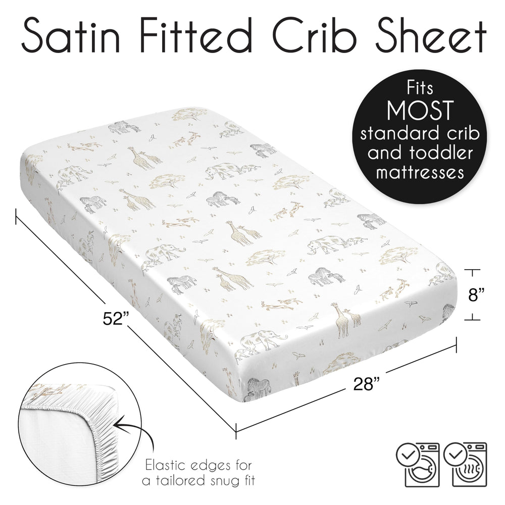 Sweet Jojo Designs fitted sheet with elastic bottom ensures secure fit on standard cribs