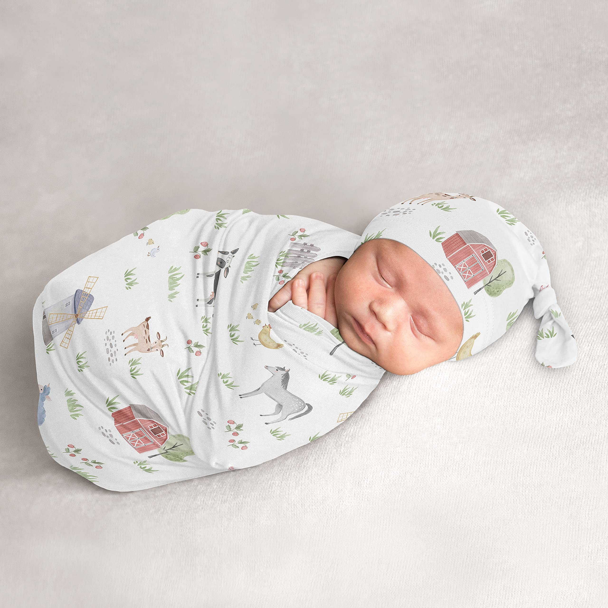 Sweet Jojo Designs farm animals cocoon sleep sack closeup shows soft watercolor print for newborn comfort