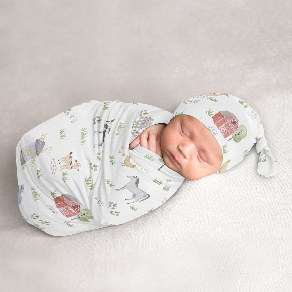 Sweet Jojo Designs farm animals cocoon sleep sack closeup shows soft watercolor print for newborn comfort