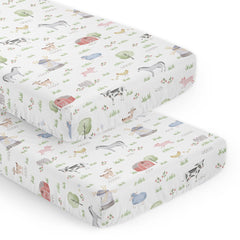 Sweet Jojo Designs farm animals crib sheets set featuring watercolor print for a cozy nursery look