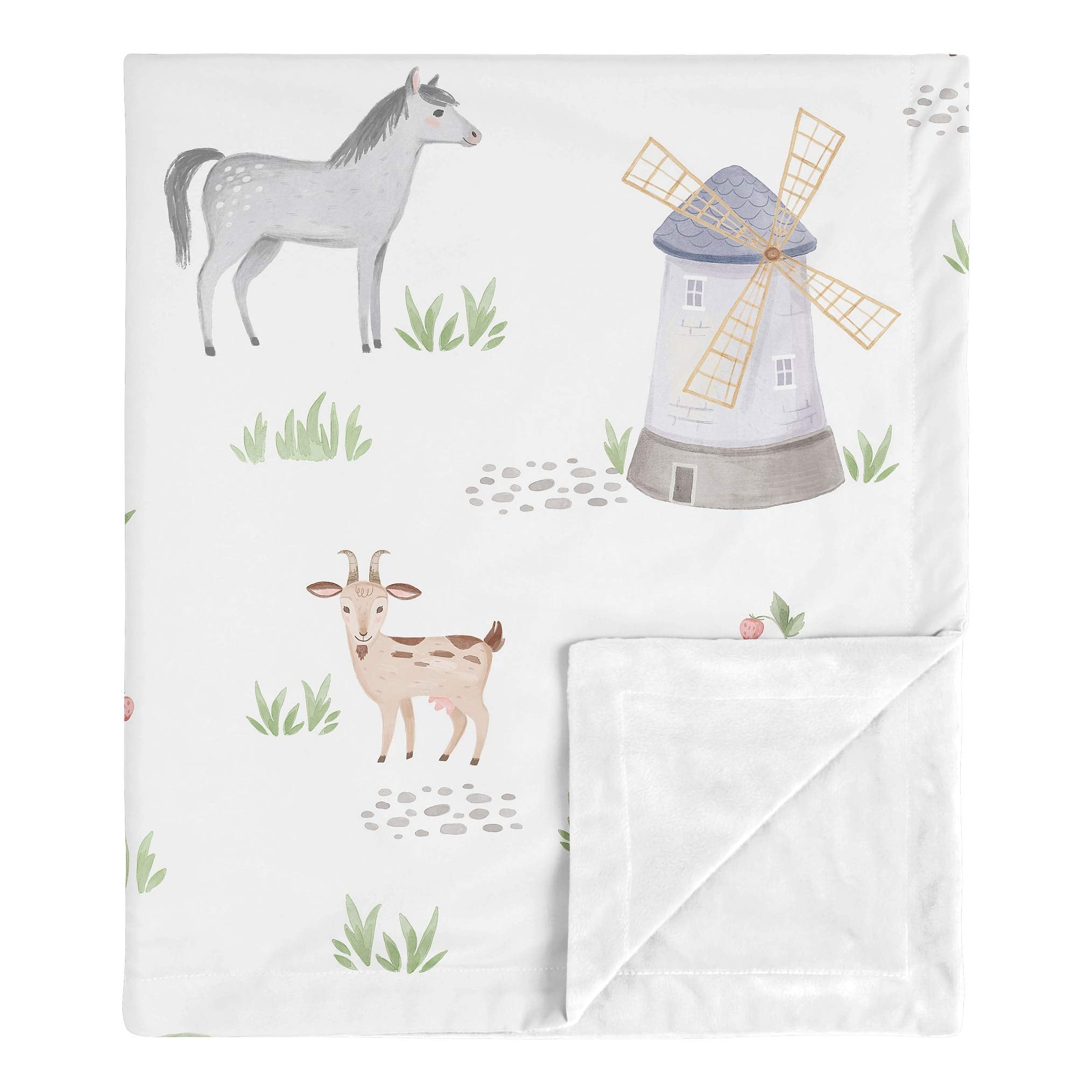 Sweet Jojo Designs farm animals swaddle blanket front view provides cozy baby warmth.
