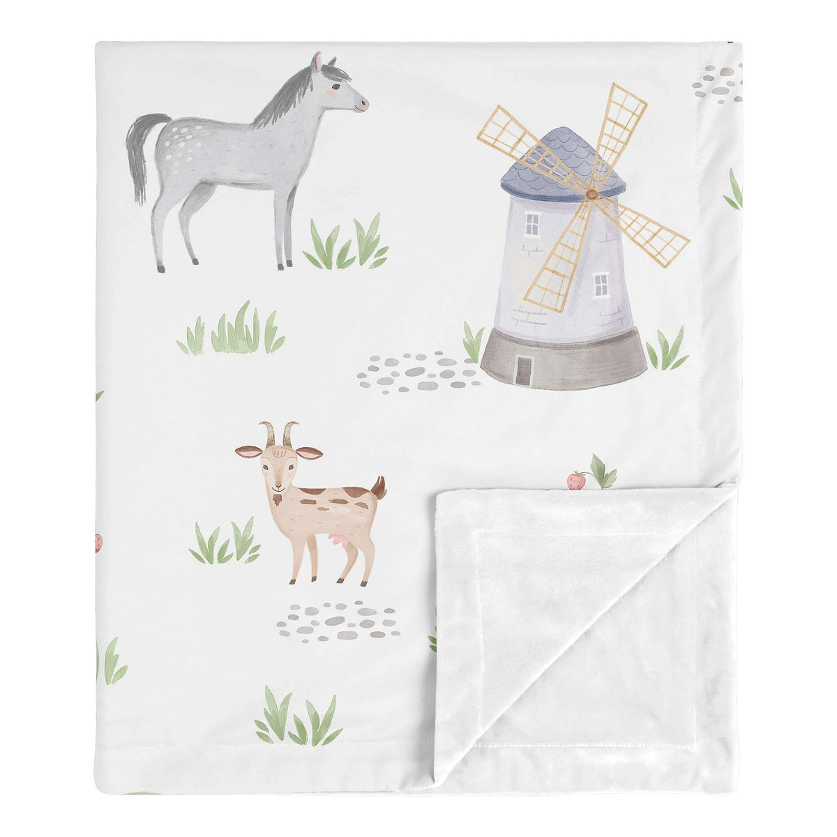 Sweet Jojo Designs farm animals swaddle blanket front view provides cozy baby warmth.
