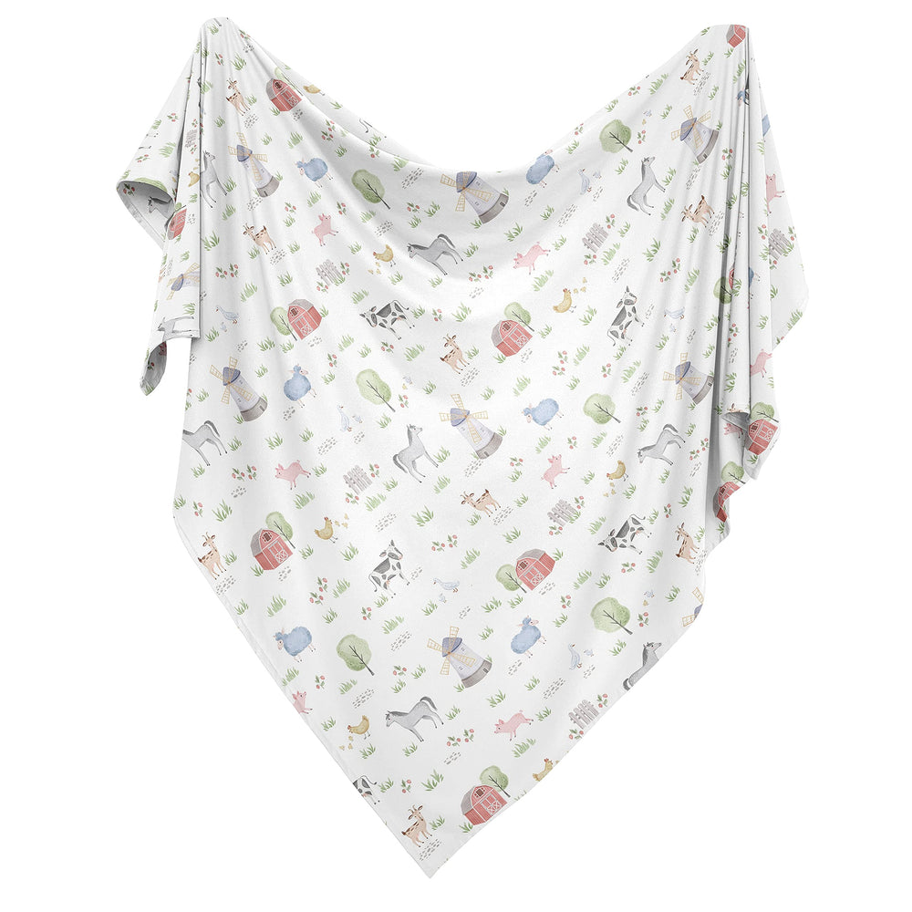 Sweet Jojo Designs watercolor cow swaddle: soft stretch knit supports secure newborn swaddling