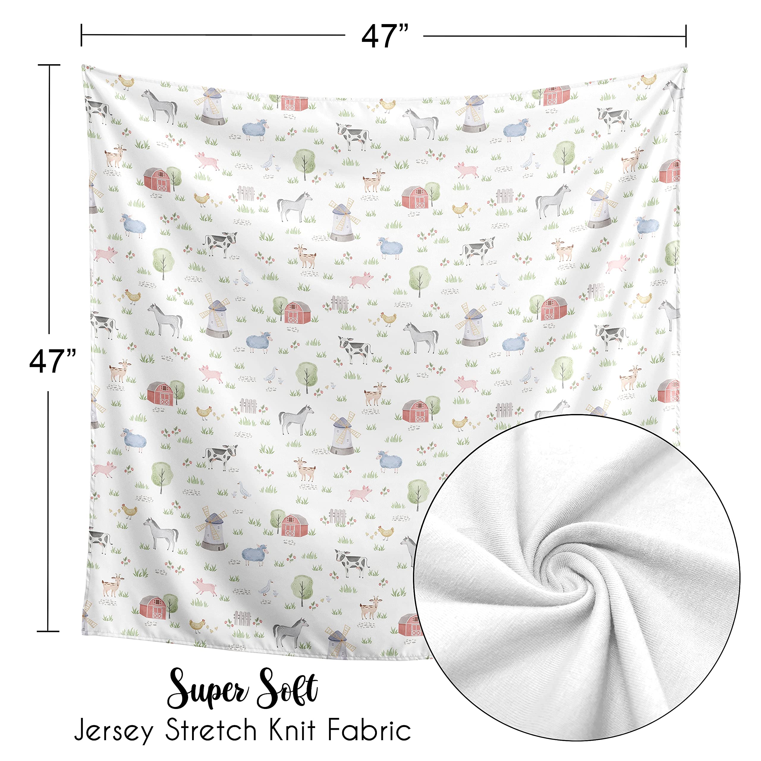 Sweet Jojo Designs watercolor farm life swaddle: vivid print enhances cheerful nursery decor