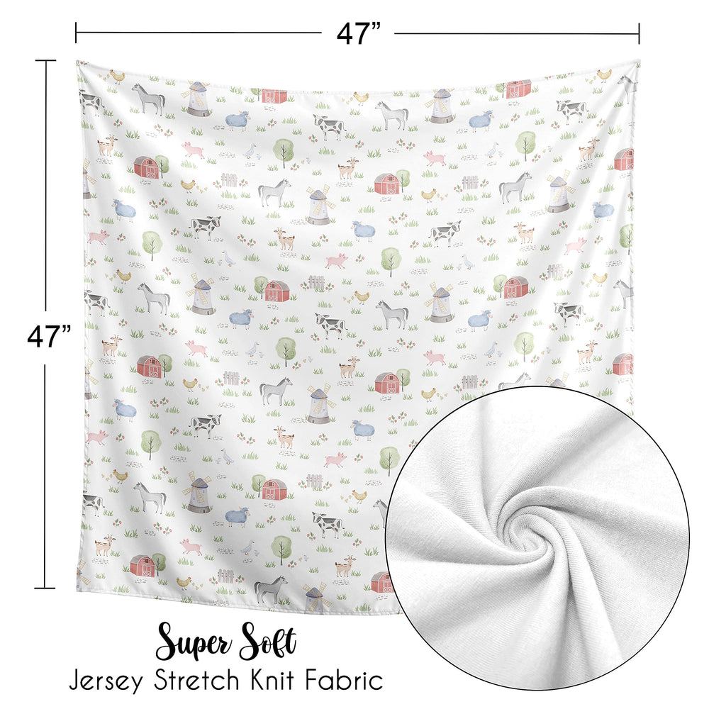 Sweet Jojo Designs watercolor farm life swaddle: vivid print enhances cheerful nursery decor
