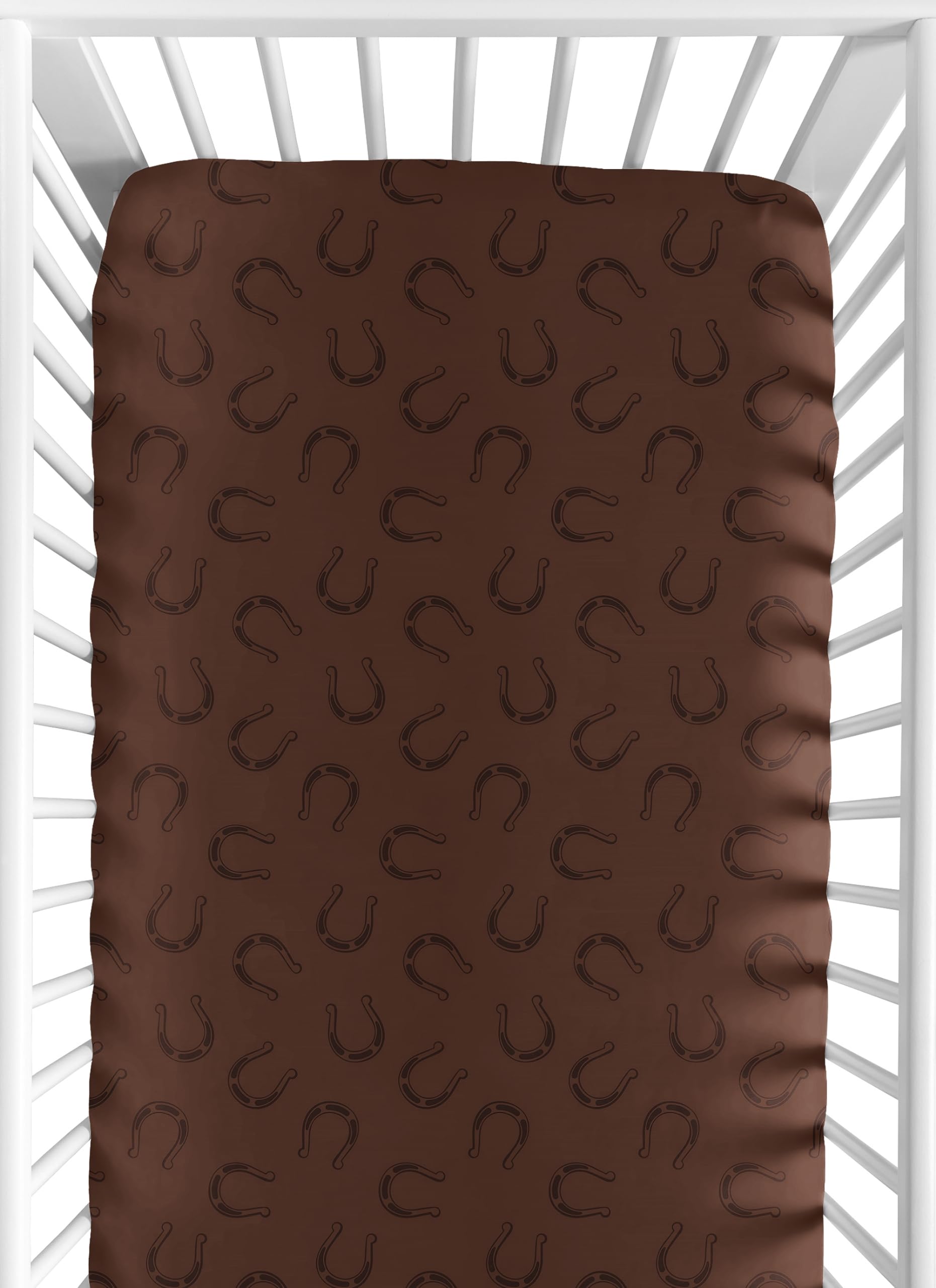 Sweet Jojo Designs fitted crib sheet with horseshoe print keeps baby cozy at nap time.