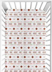 Sweet Jojo Designs fitted crib sheet white-orange woodland close-up showing snug, secure fit.