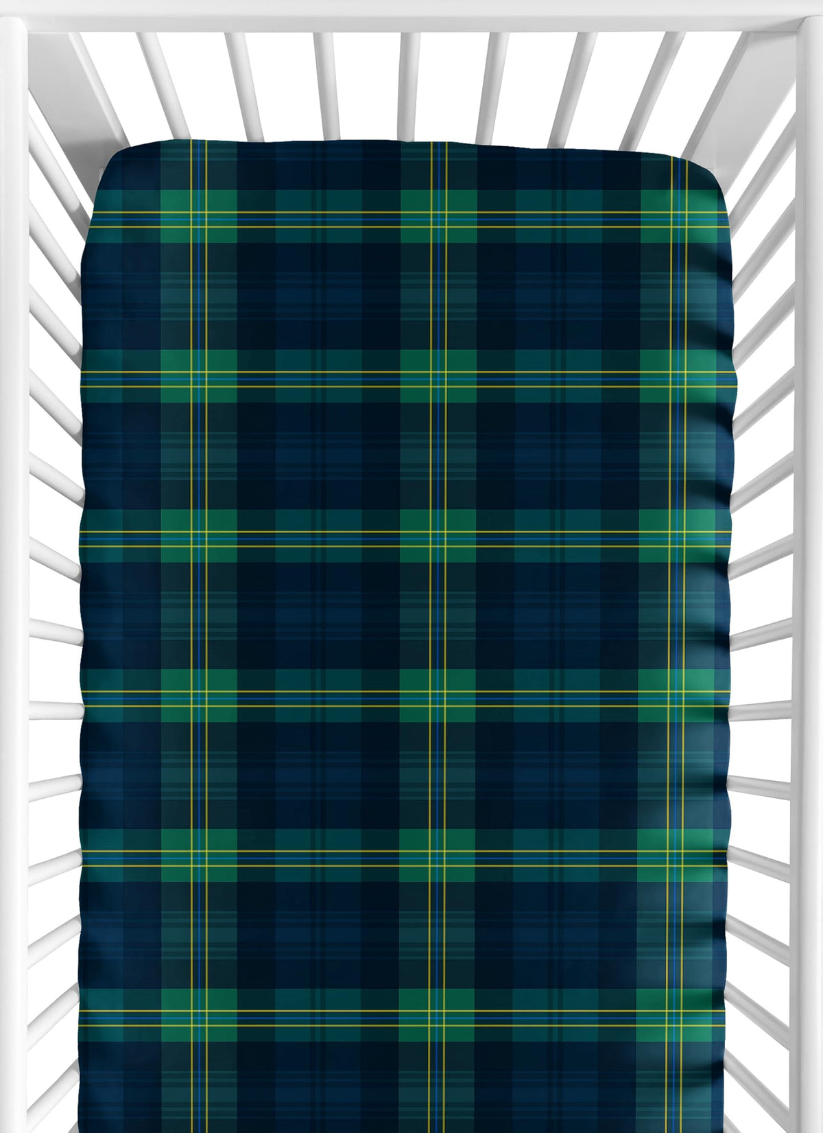 Sweet Jojo Designs green gingham fitted crib sheet closeup shows soft microfiber texture