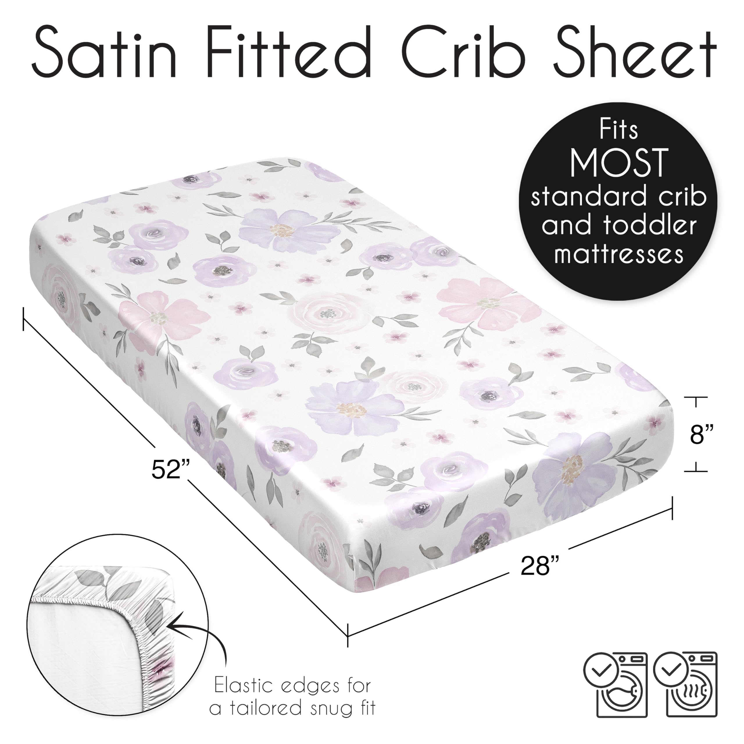 Sweet Jojo Designs Fully Elastic Bottom Crib Sheet ensures secure fit on standard mattresses