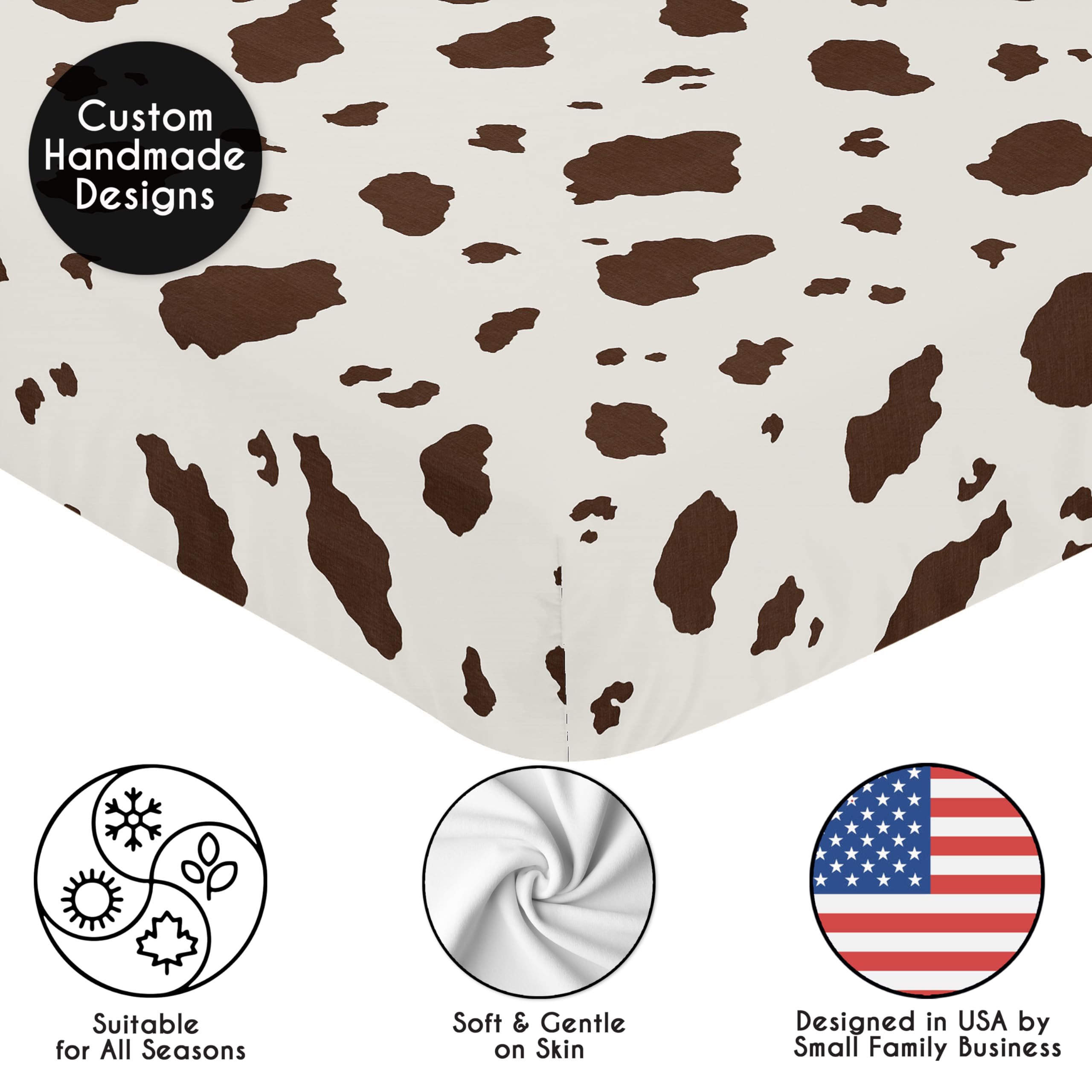 Sweet Jojo Designs cow print crib sheet offers gender-neutral design for nursery versatility.