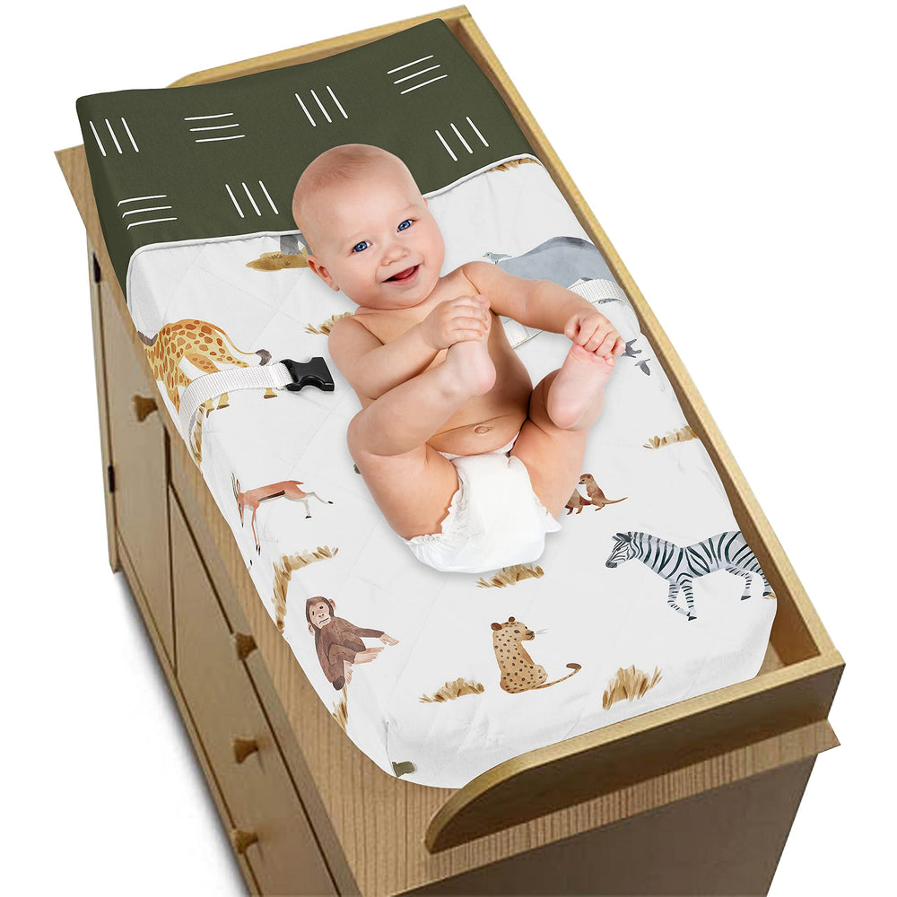 Sweet Jojo Designs jungle animals changing pad cover fits standard and contoured pads.