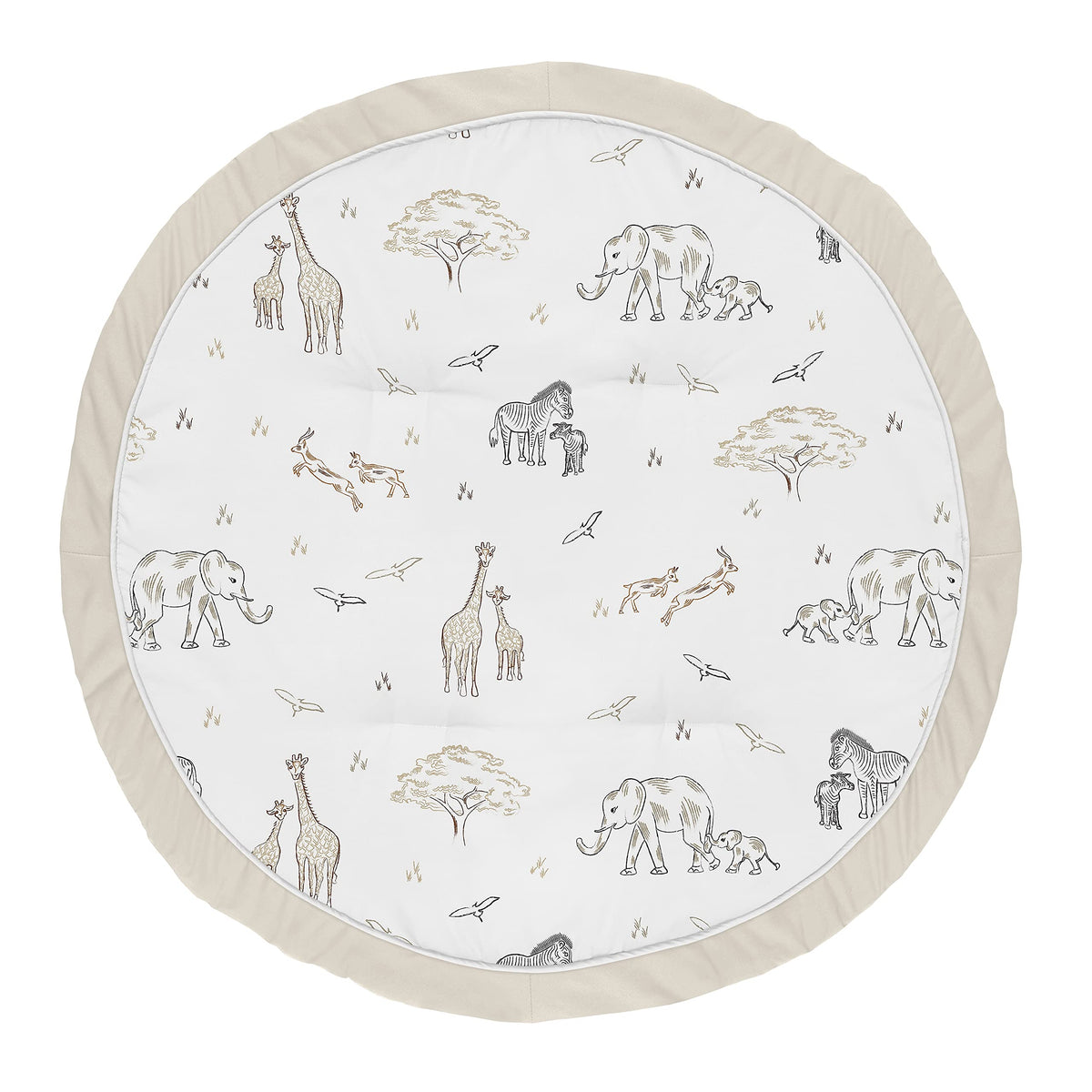 Sweet Jojo Designs Jungle Safari playmat 36-inch round offers a roomy tummy time surface.