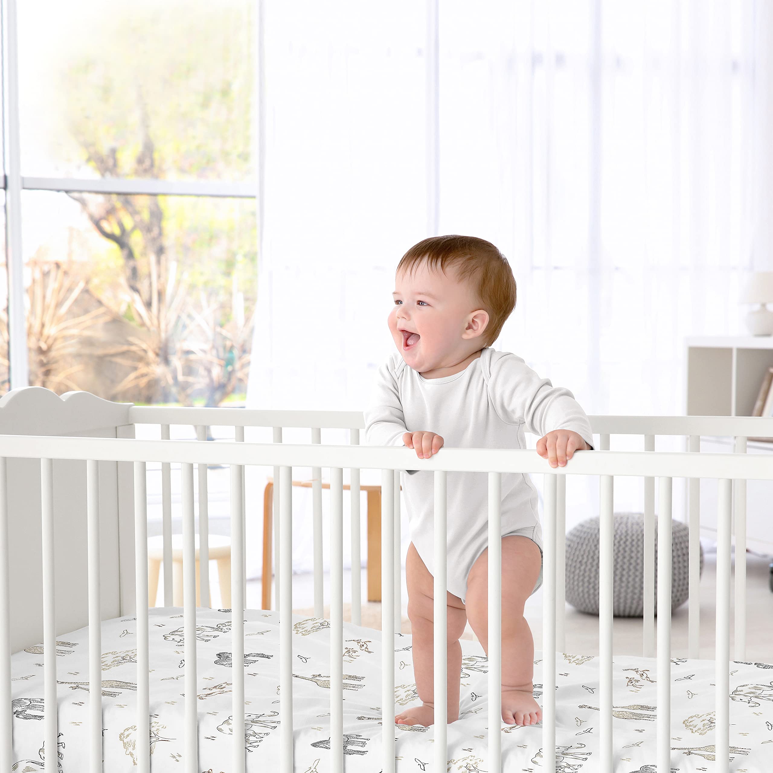 Sweet Jojo Designs Serengeti scene crib sheet helps set a cozy bedtime routine