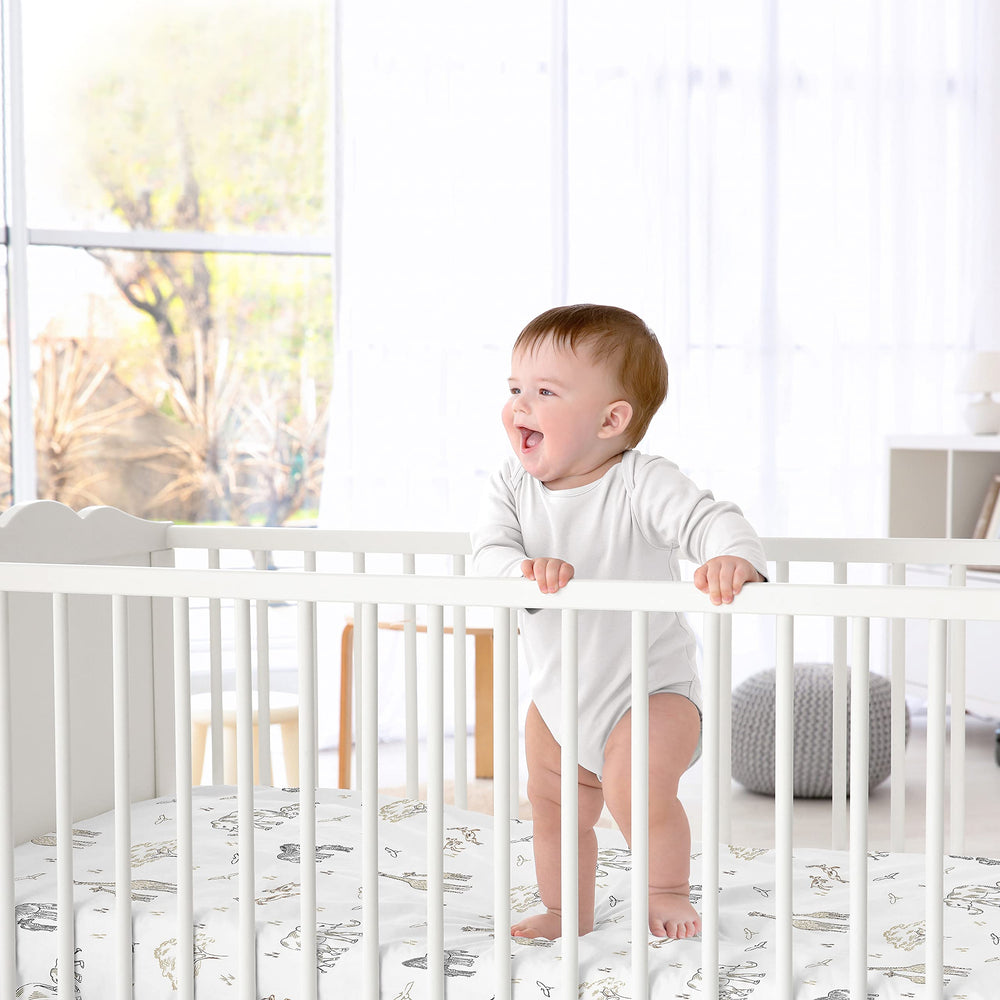 Sweet Jojo Designs Serengeti scene crib sheet helps set a cozy bedtime routine