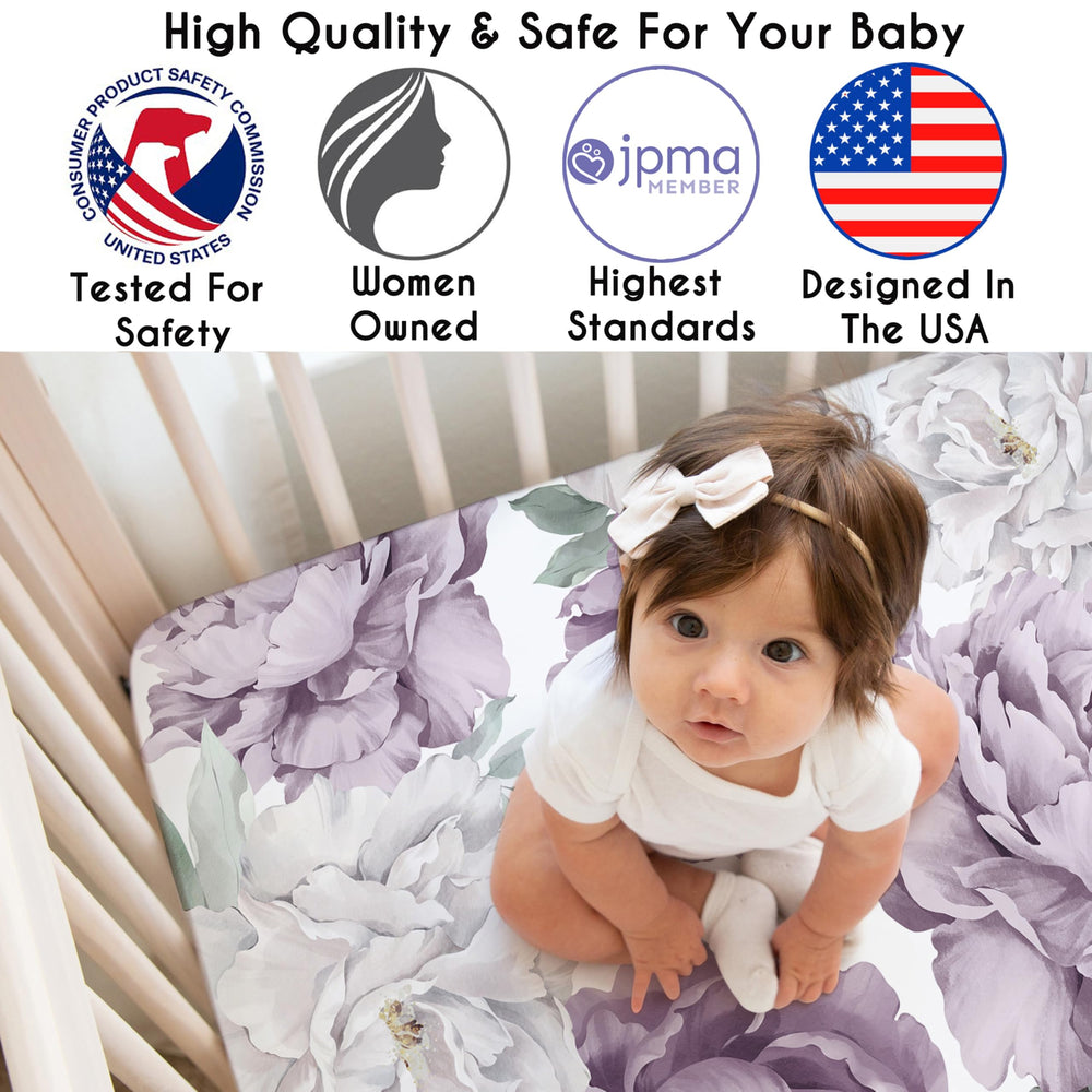 Sweet Jojo Designs lavender colorway highlights calming tones for coordinated nursery decor and restful vibes
