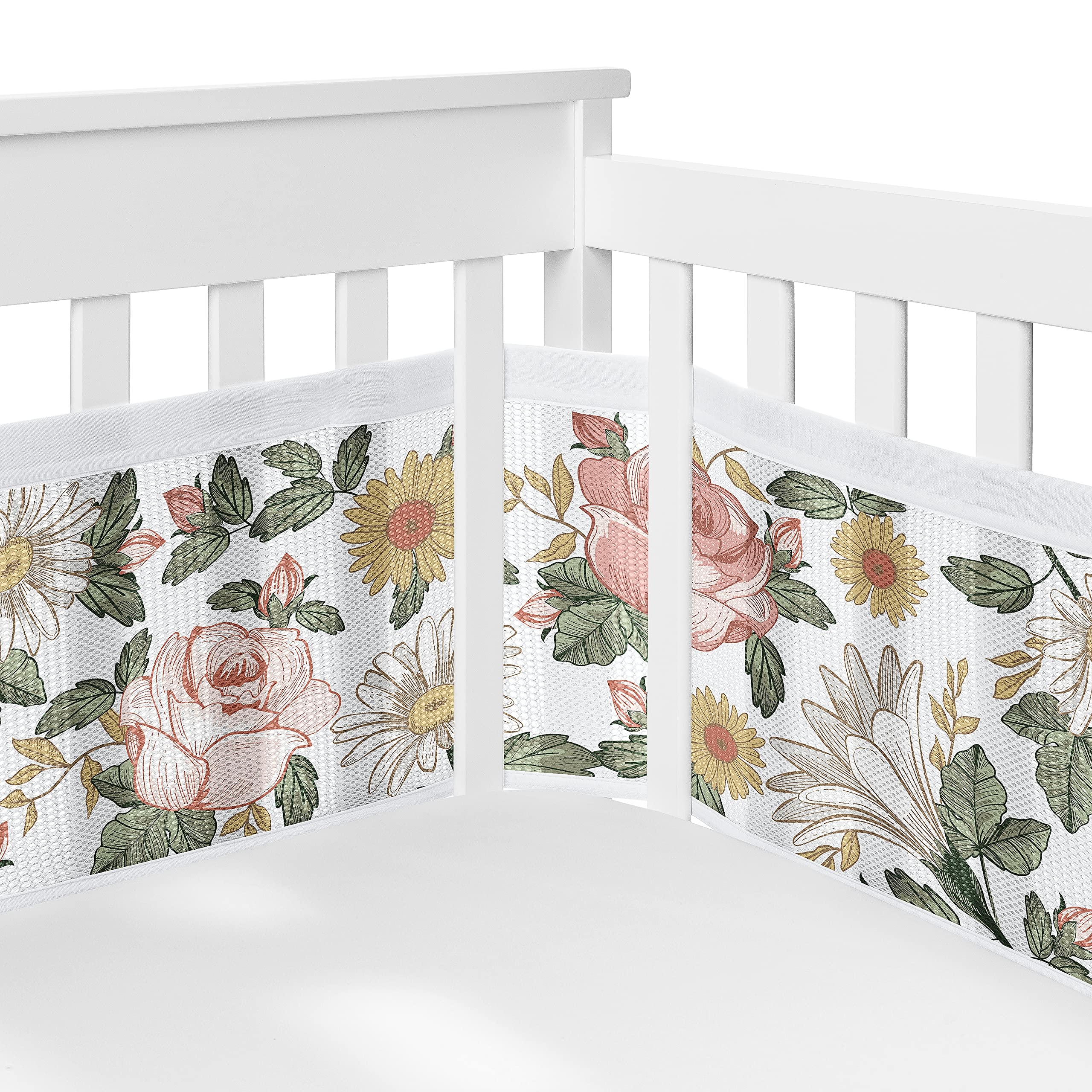 Sweet Jojo Designs long panel mesh liner with taut sides for safer crib containment.