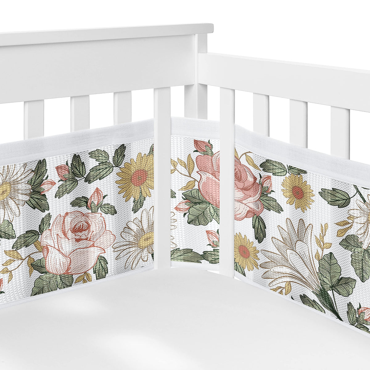 Sweet Jojo Designs long panel mesh liner with taut sides for safer crib containment.