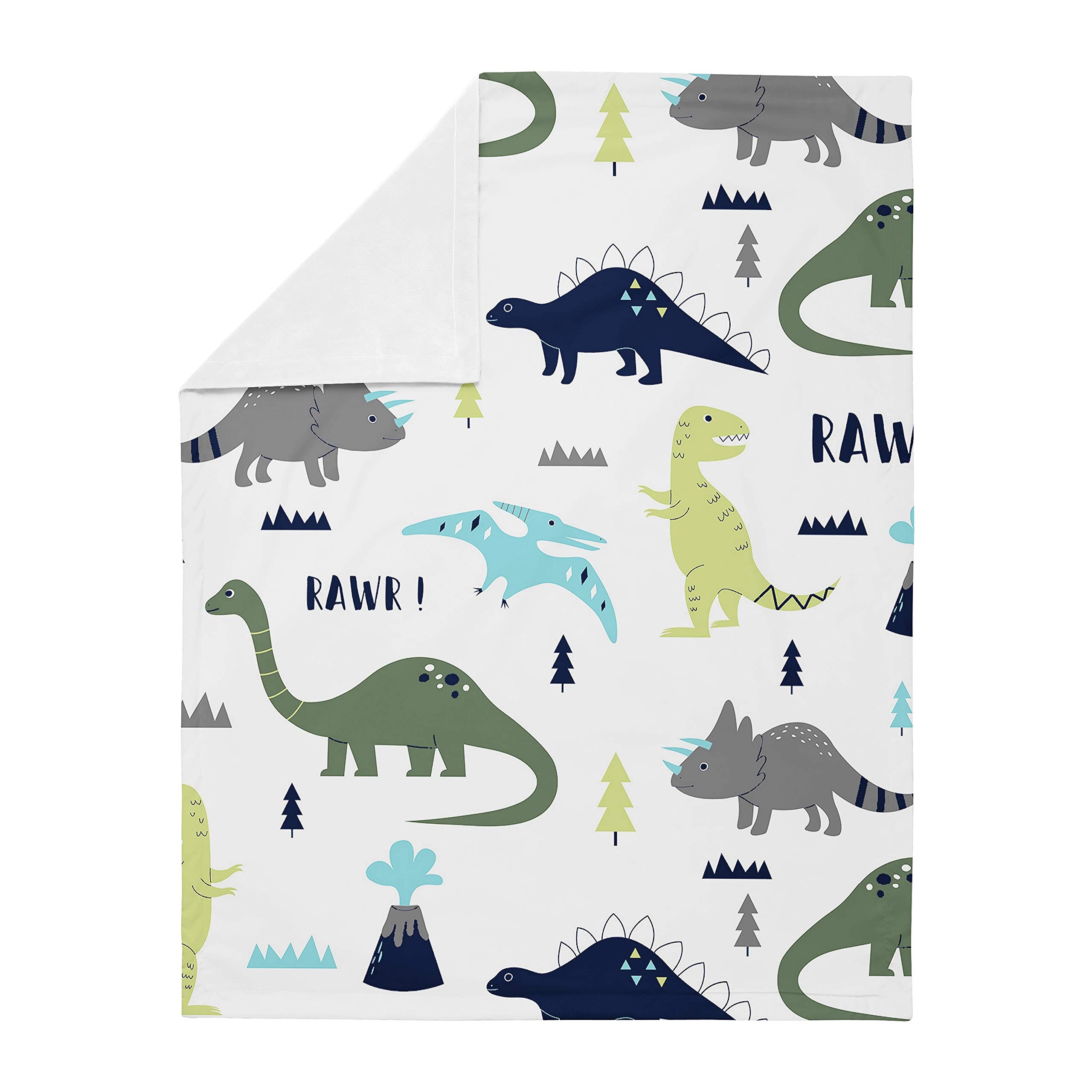 Sweet Jojo Designs Dino Mod reversible blanket with white Minky reverse for cozy cuddles