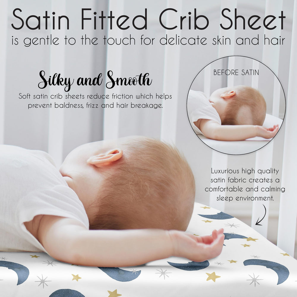 Sweet Jojo Designs Moon Star satin crib sheet machine-wash friendly for busy nursery days.