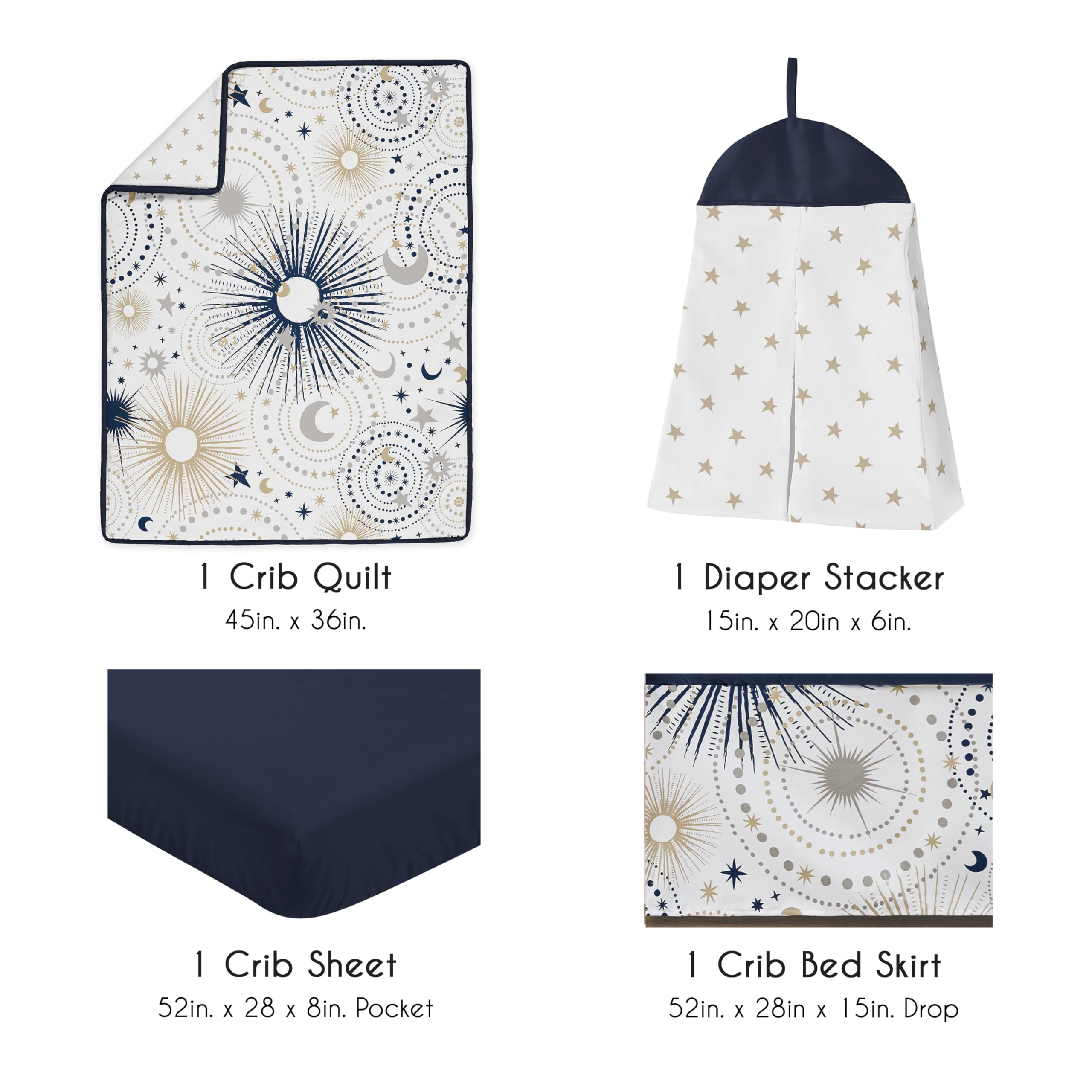 Sweet Jojo Designs navy crib sheet provides breathable, secure fit for standard cribs.