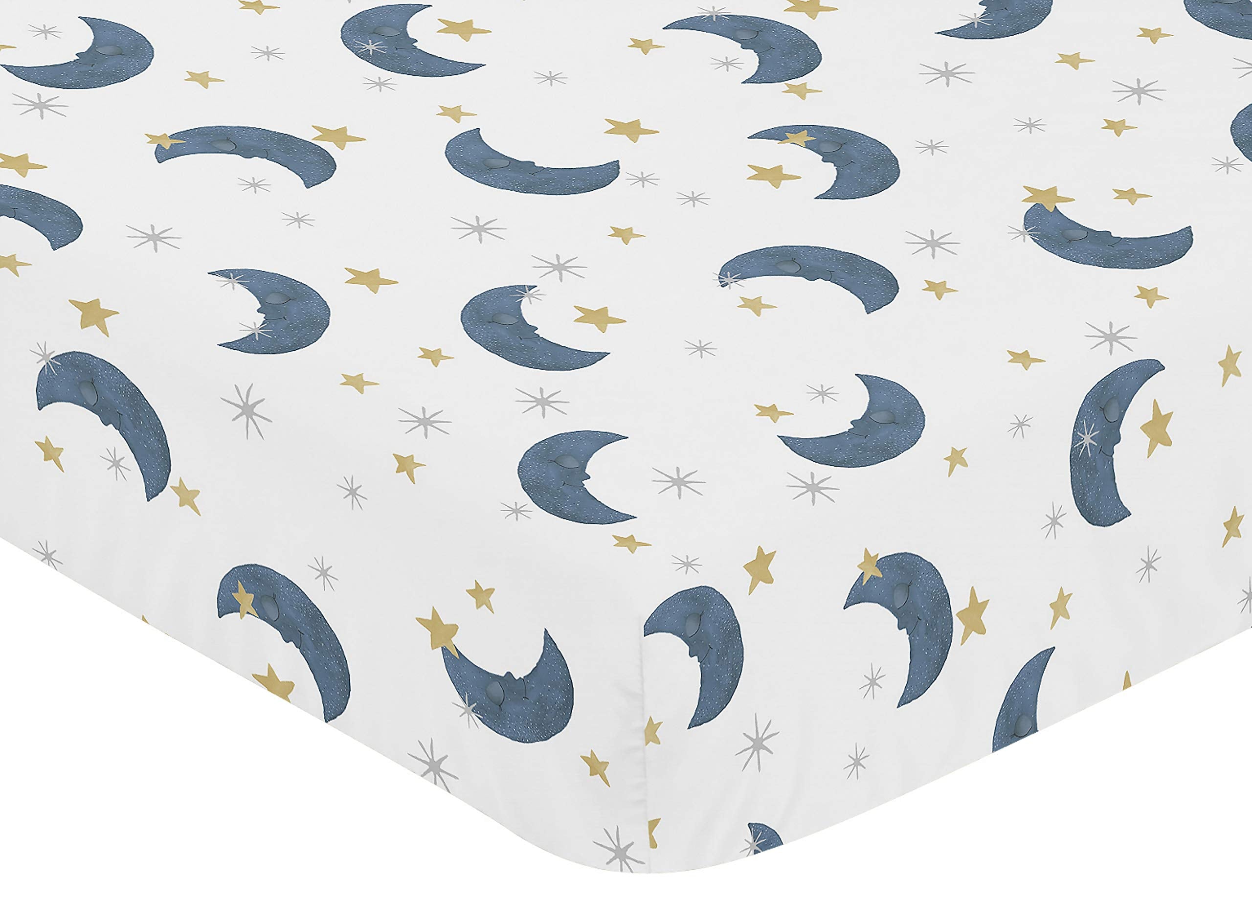 Sweet Jojo Designs navy gold stars moons for gender-neutral nursery decor.
