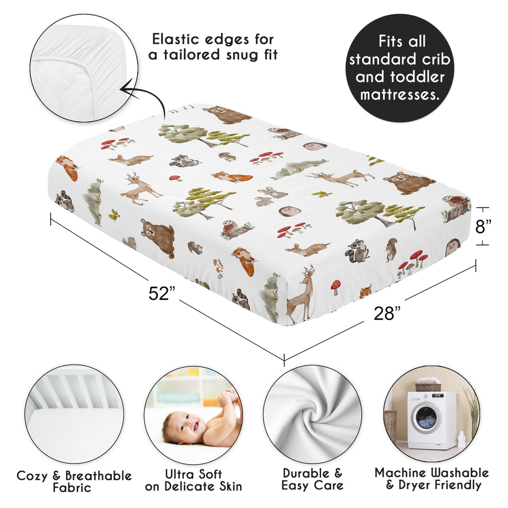 Sweet Jojo Designs neutral forest theme bedding creates a versatile nursery centerpiece for any gender.