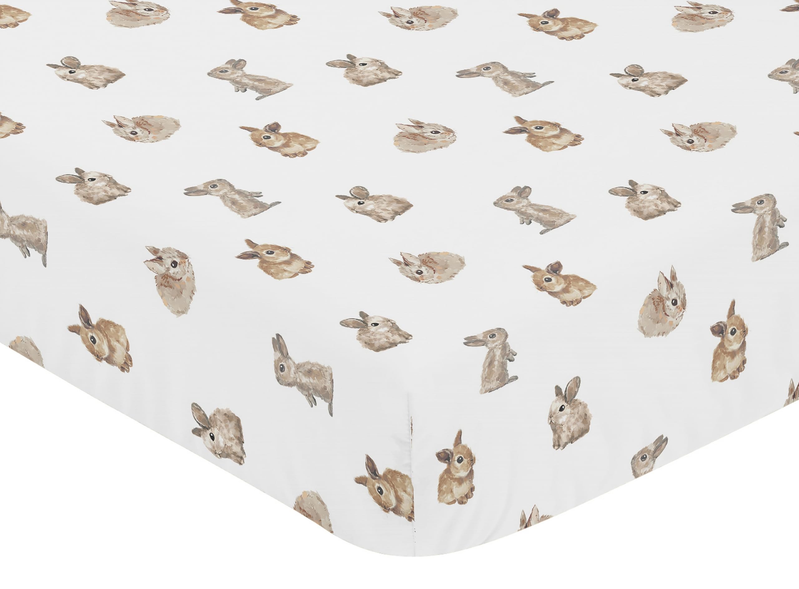 Sweet Jojo Designs gender-neutral woodland bunny sheet complements any nursery