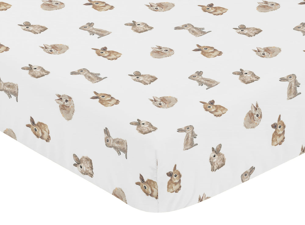 Sweet Jojo Designs gender-neutral woodland bunny sheet complements any nursery