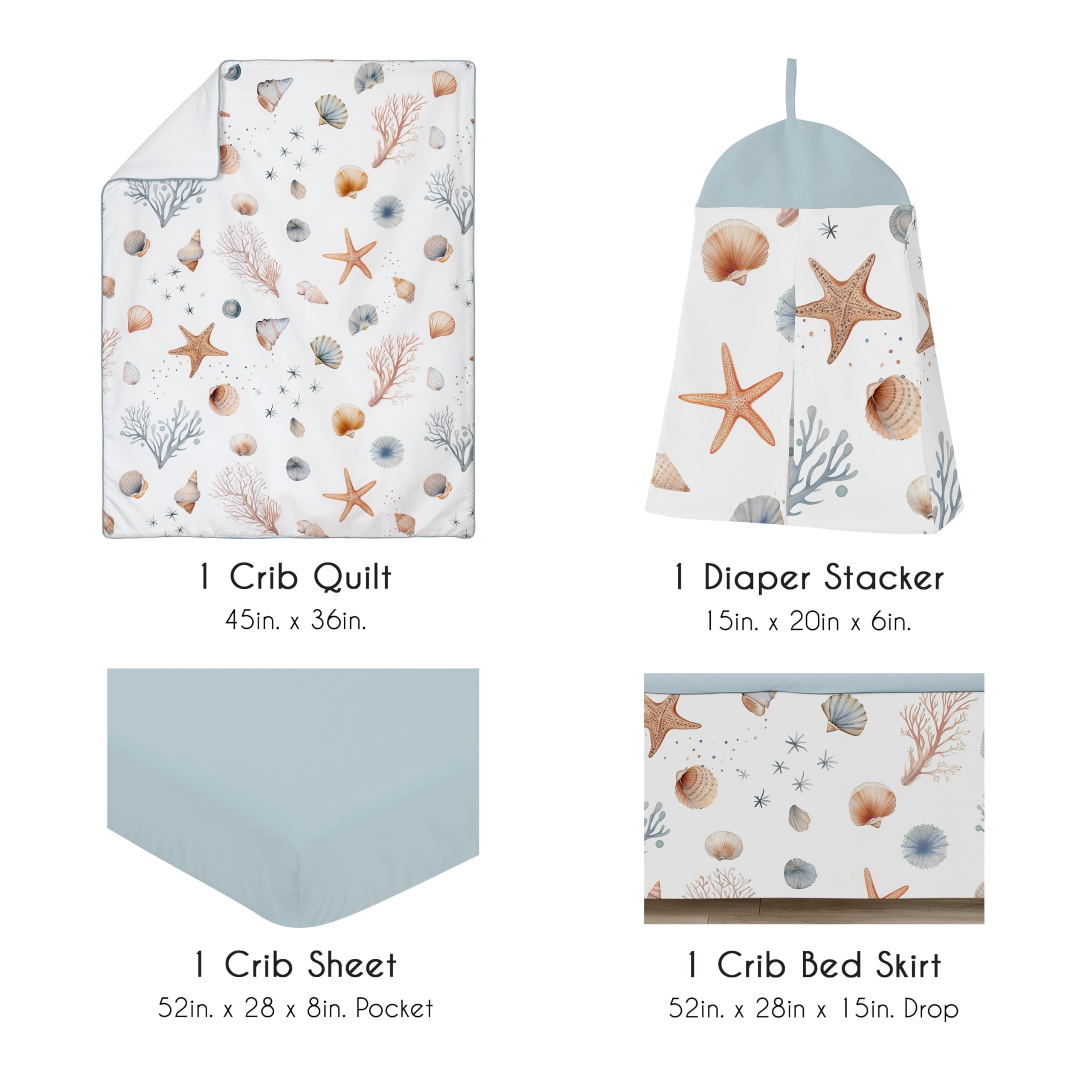 Sweet Jojo Designs Ocean Seashells fitted sheet provides breathable crib comfort