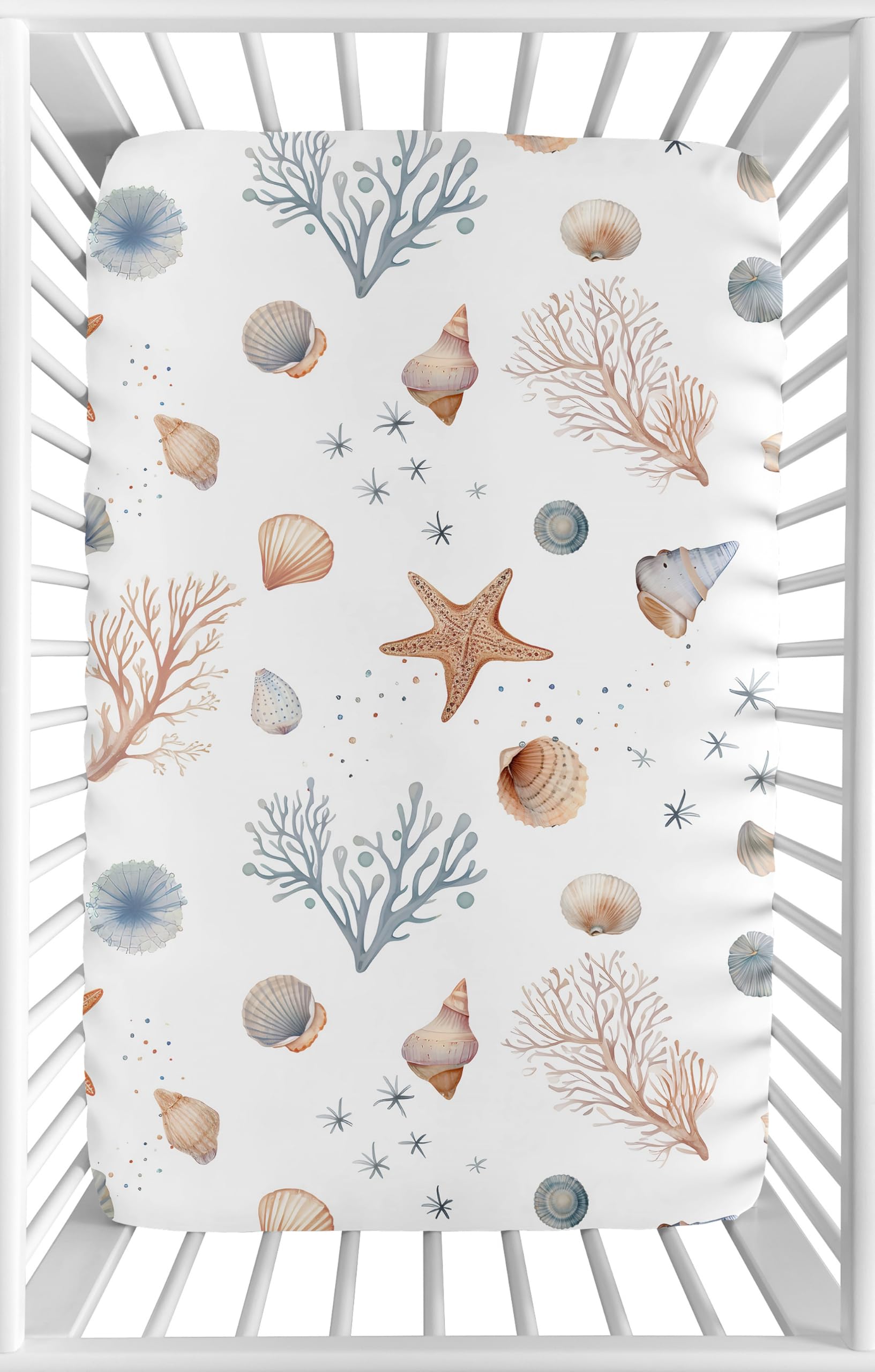 Sweet Jojo Designs Ocean Seashells mini crib sheet snug fit for secure sleep