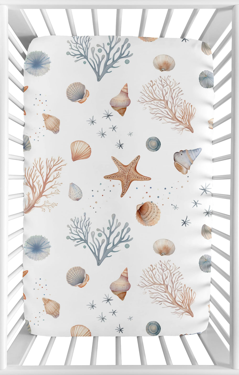 Sweet Jojo Designs Ocean Seashells mini crib sheet snug fit for secure sleep