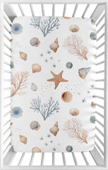 Sweet Jojo Designs Ocean Seashells mini crib sheet snug fit for secure sleep