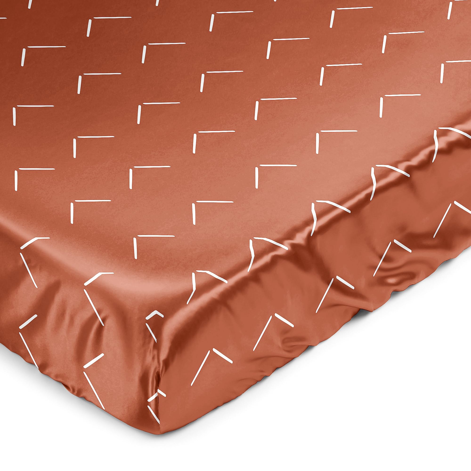 Sweet Jojo Designs satin crib sheet close-up showing hair-friction reduction.