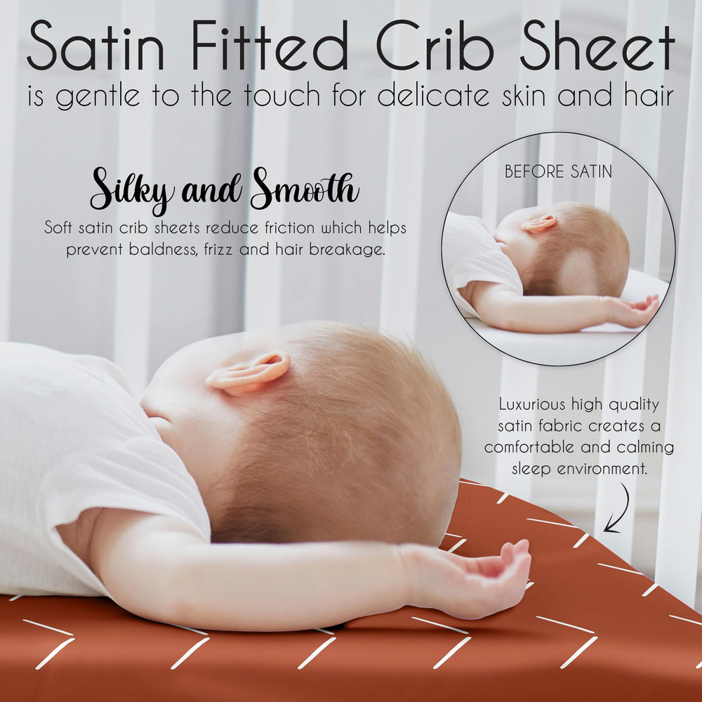 Sweet Jojo Designs satin crib sheet detail highlighting silky weave and boho print.