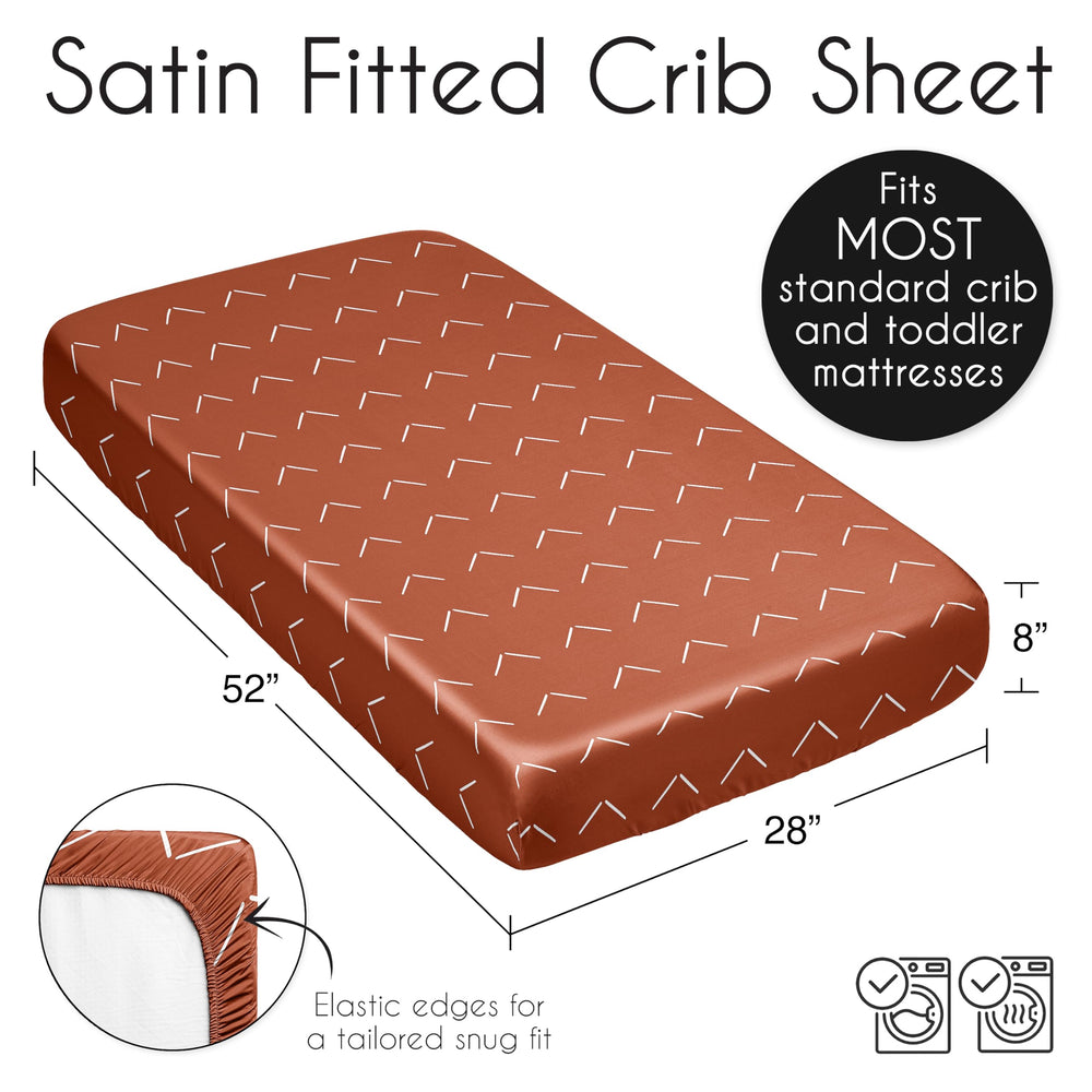 Sweet Jojo Designs satin crib sheet in a coordinated nursery setup for easy decor matching.
