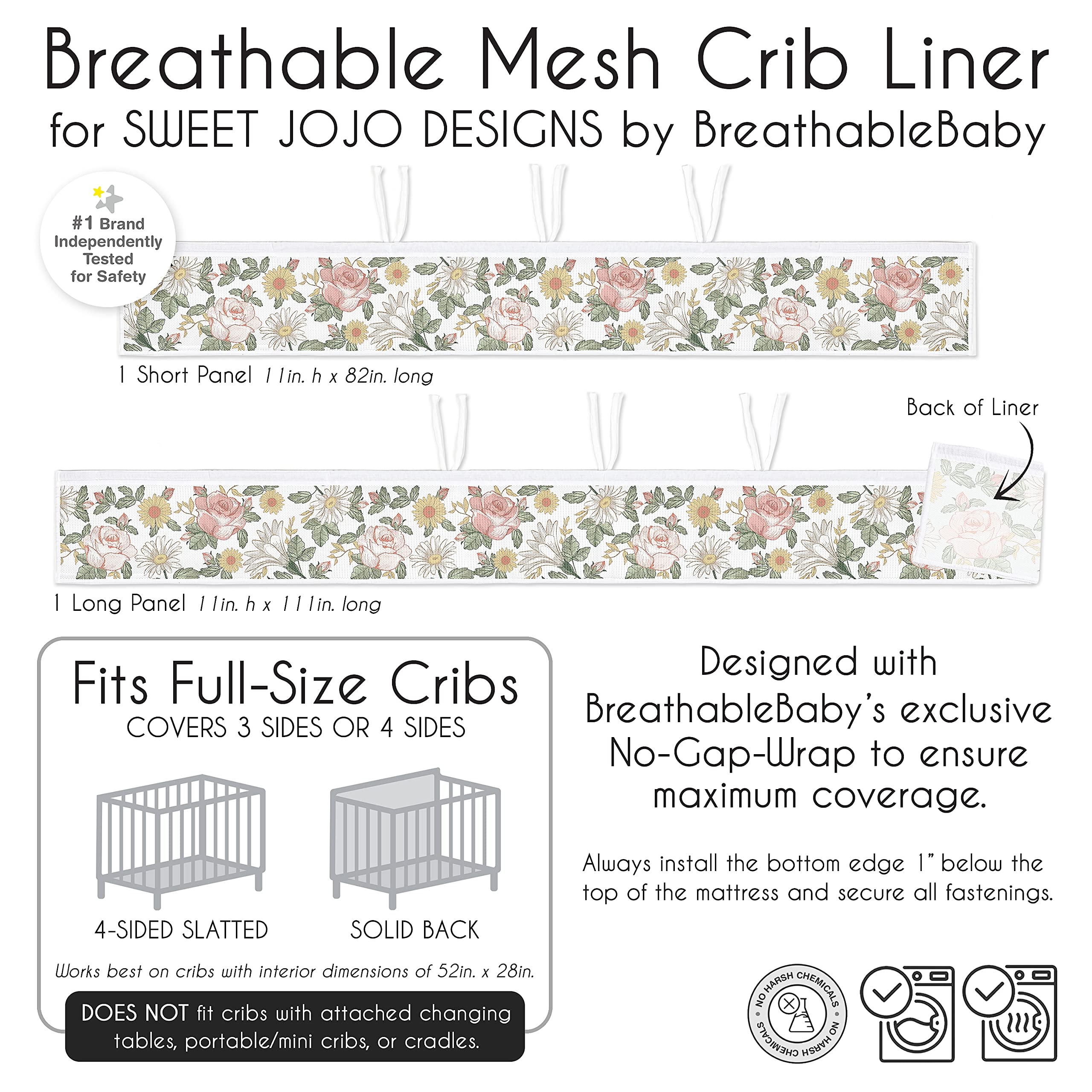 Sweet Jojo Designs visual shield supports calmer sleep and pacifier reach.