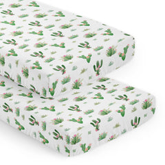 Sweet Jojo Designs pink green cactus floral crib sheet close-up reveals soft brushed microfiber comfort
