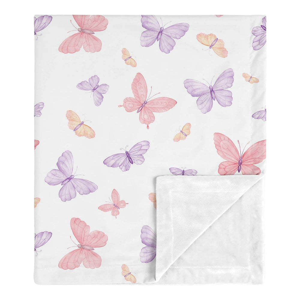 Sweet Jojo Designs pink butterfly blanket pattern close-up for cozy nursery decor