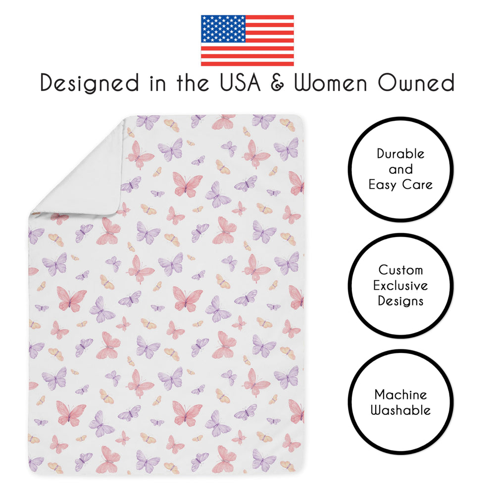 Sweet Jojo Designs pastel butterfly flat sheet for colorful layered bedding.