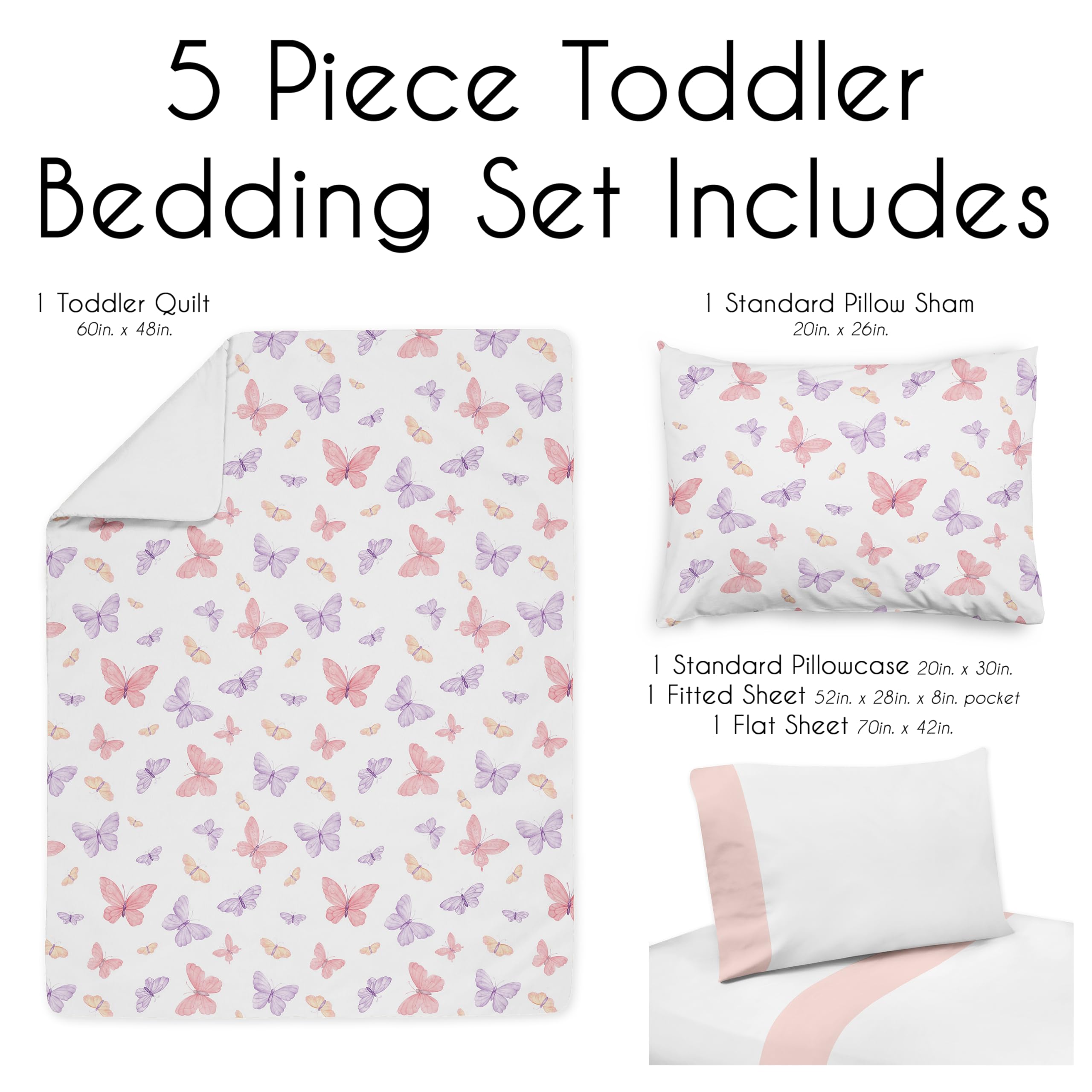 Sweet Jojo Designs pink butterfly pillowcase adds color and easy-care fabric.