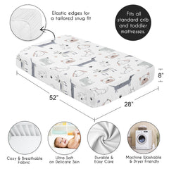 Sweet Jojo Designs Puppy Dog sheet laid flat shows standard crib size 52x28x8