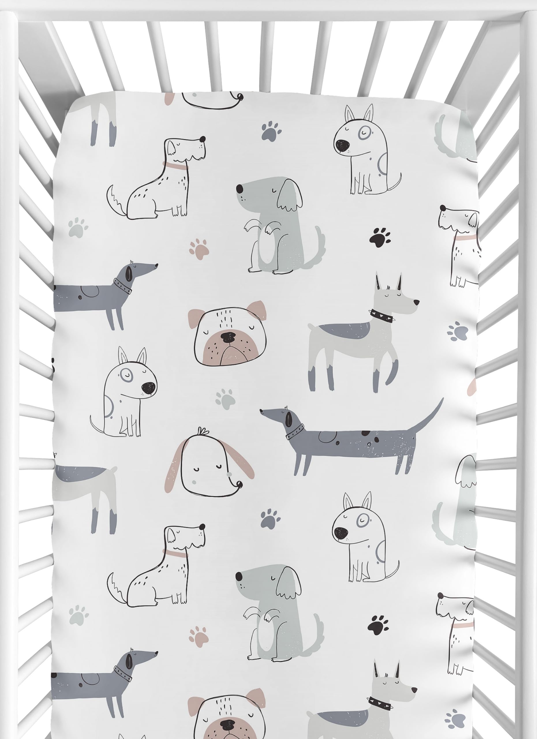 Sweet Jojo Designs Puppy Dog fitted crib sheet close-up shows soft brushed microfiber texture for gentle sleep
