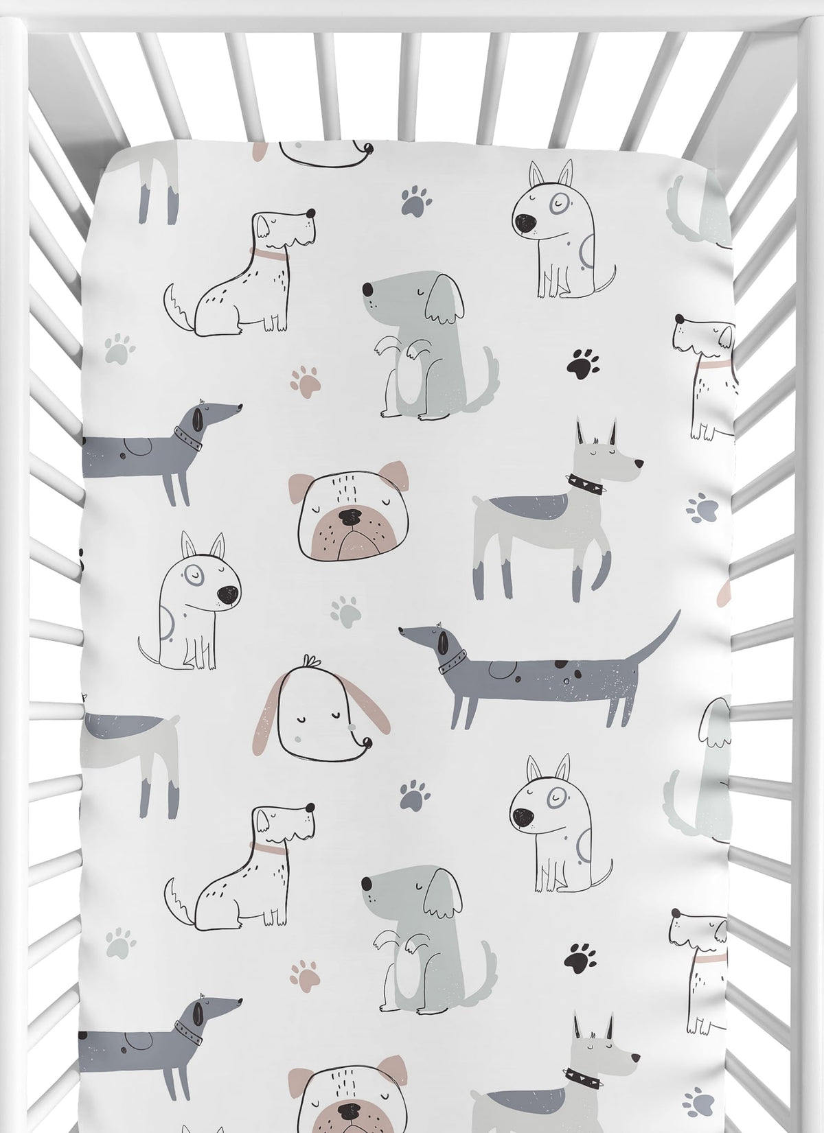 Sweet Jojo Designs Puppy Dog fitted crib sheet close-up shows soft brushed microfiber texture for gentle sleep