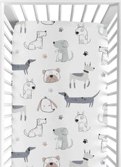 Sweet Jojo Designs Puppy Dog fitted crib sheet close-up shows soft brushed microfiber texture for gentle sleep