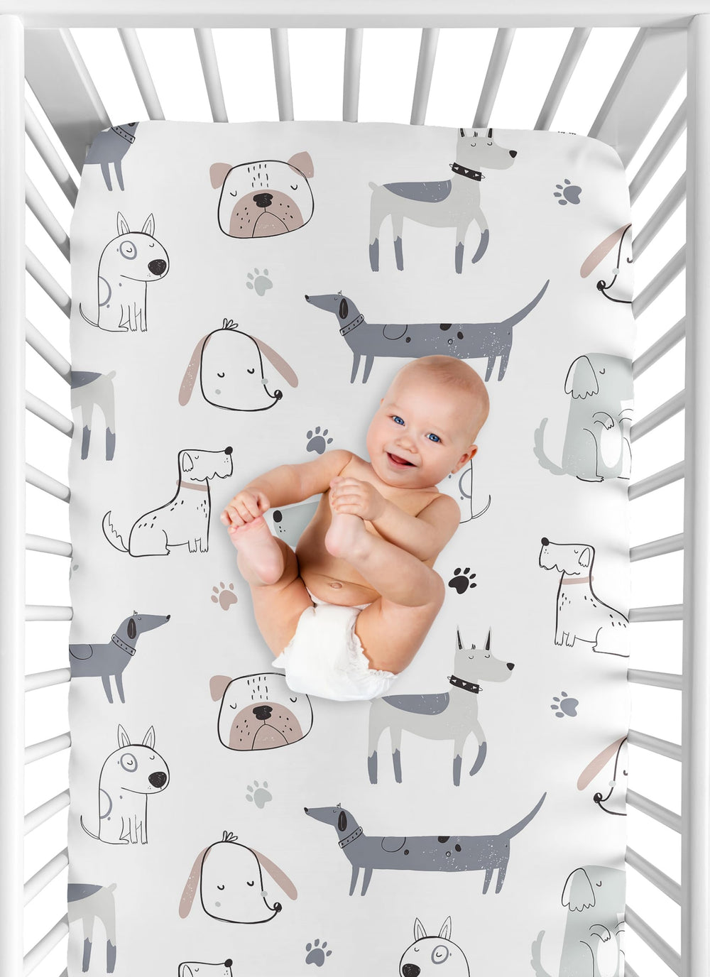 Sweet Jojo Designs Puppy Dog breathable sheet supports quick changes during busy nights