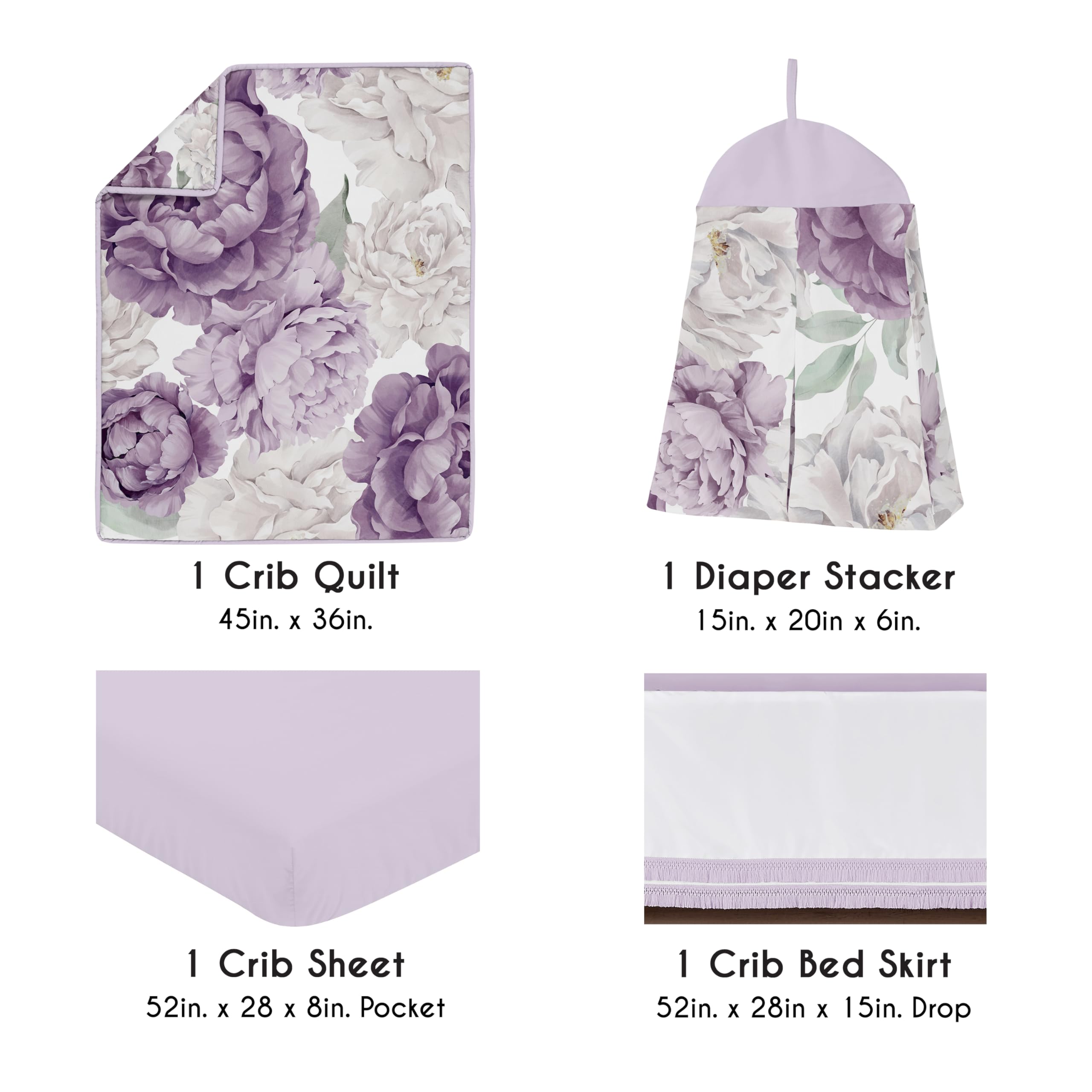 Sweet Jojo Designs purple floral blanket reverses to a smaller rose print for versatile styling