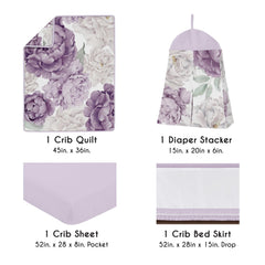 Sweet Jojo Designs purple floral blanket reverses to a smaller rose print for versatile styling