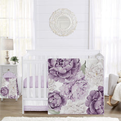 Sweet Jojo Designs purple floral blanket with oversized peony for cozy crib time